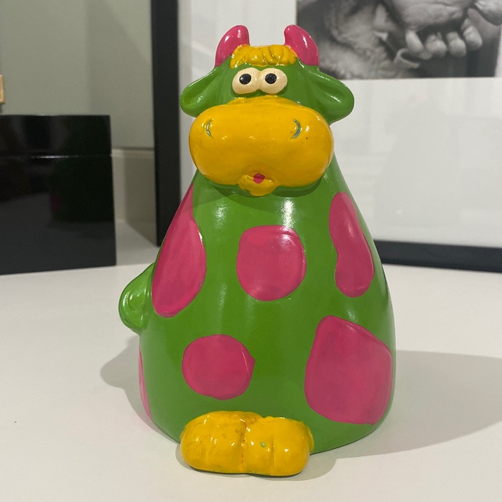 Adorable kitschy piggy bank cow figurine vintage